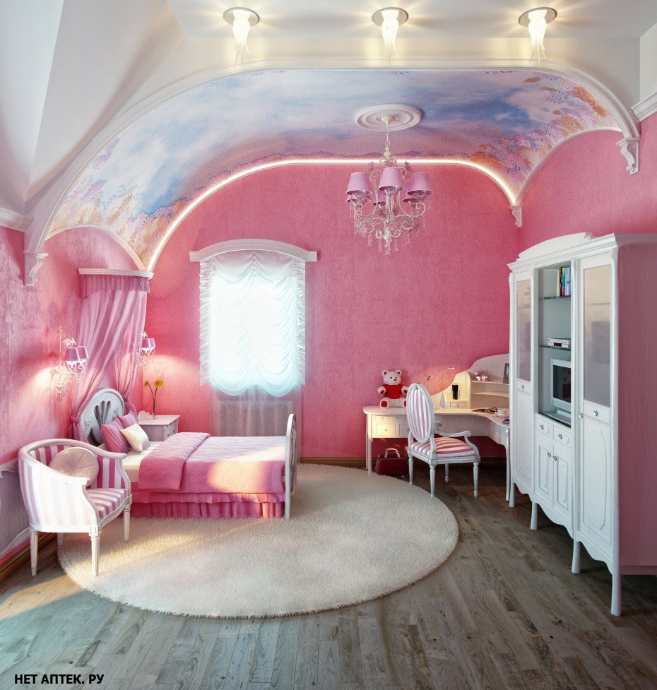 Варианты интерьера комнаты для девочки в розово-чёрно-белом цвете